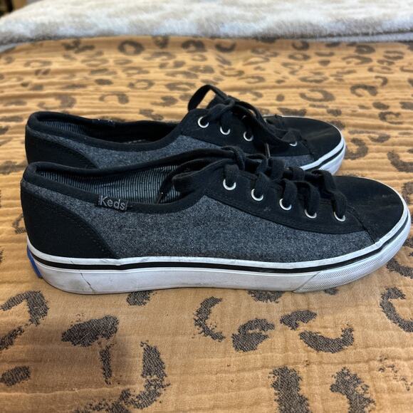 Keds Double Up 6.5 Gray Wool Black Canvas Lace Up Sneaker WF53504 - Picture 1 of 5